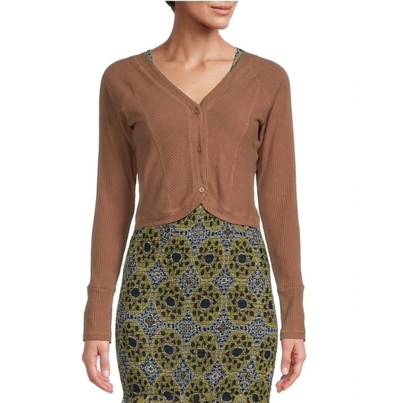 NWT Saks off 5th Area Stars Ribbed Tulip cardigan size Large in brown - Picture 2 of 7